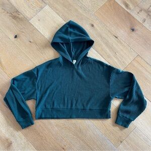 ALO Yoga Teal Ribbed Crop Hoodie